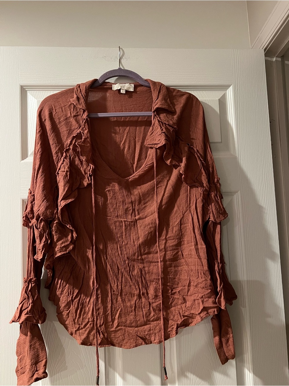 Love Sam Rust Ruffle V-Neck Peasant Blouse - Picture 4 of 5